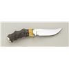 Image 2 : Custom modern skinning knife by Kious with  fancy finger groove horn grip, approx. 10”  overall with