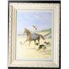 Image 1 : Watercolor and gouache of lady riding on  beach surrounded by dogs, signed Howard Hardy  lower right