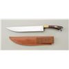 Image 1 : Ruetenik-signed modern fancy rosewood handled  knife in like new condition with leather  sheath, app
