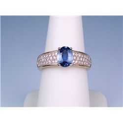 High quality 14 karat yellow gold ladies  custom made ring by ‘VJ’ set with a center  oval cornflowe