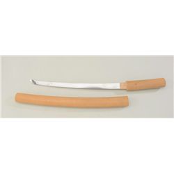 Japanese Wakasashi in in sira-siyh, or  storage case.  The blade measures 16" in  length and is unsi