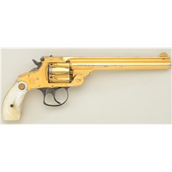 Smith & Wesson top break DA revolver, .38 S&W  cal., 6” barrel, gold finish, gold medallion  pearl g