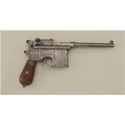Mauser C96 semi-auto pistol, .30 Mauser cal.,  5-1/2” barrel, grey patina, wood grips,  #203100. Thi