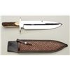 Image 1 : Large bowie style stag handled knife by K.  Draper, massive  high polished 12" blade ,  2.5" wide, a