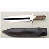Image 2 : Large bowie style stag handled knife by K.  Draper, massive  high polished 12" blade ,  2.5" wide, a