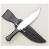 Image 1 : Karfavan clip point coffin handle knife with  basket weave black leather sheath marked Bill  French,