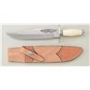 Image 2 : Beautiful large clip point bowie custom  modern knife by Lile in like new condition  showing etching