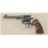 Image 1 : Colt Officer’s Model DA revolver, .38 cal.,  6” heavy barrel, blue finish, custom finger  groove che