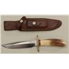 Image 1 : Randall knife in sheath (Orlando, FLA); knife  is in very good + condition with engraving  on brass 