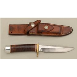 Model 5-5 Randall knife with leather sheath  (Orlando, FLA) in overall very good condition  with sta