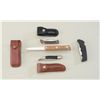 Image 2 : Lot of four knives including folding  fisherman’s knife, a Kershaw folder with  leather belt sheath;