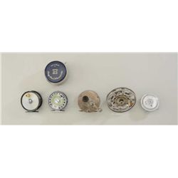 Lot of 5 misc. fishing reels one by Ocean  City, an English Hardy Bros. in soft case, an  antique fl