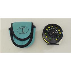 Tioga by Teton fly fishing reel with line and  protective soft case in excellent condition.   Est.: 