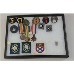 Riker Mount containing authentic German  patches, arm bands and insignia (14 )pieces  total.  Best p