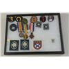 Image 1 : Riker Mount containing authentic German  patches, arm bands and insignia (14 )pieces  total.  Best p