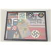 Image 2 : Riker Mount containing authentic German  patches, arm bands and insignia (14 )pieces  total.  Best p