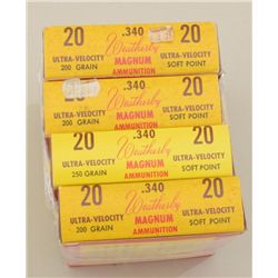 Lot of four boxes of Weatherby .340 Magnum  ammunition, ultra-velocity soft point, 200  grain.  Est.