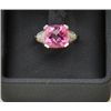 Image 1 : One 14k white gold ladies ring set with a  checkerboard tut pink tourmaline and  diamonds. Est. $500