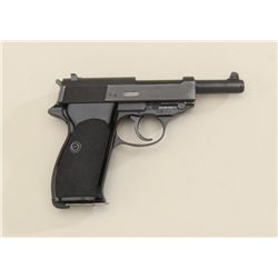 German Police P-4 semi-auto pistol, 9mm cal.,  4-1/2” barrel, black finish, checkered black  plastic
