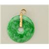 Image 1 : High quality beautiful green jade circle  pendant with a 14k yellow gold clasp. Est.  $500-$650