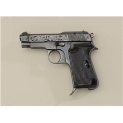 Beretta Pocket semi-auto pistol, 7.65mm cal.,  3-1/4” barrel, scroll-engraved slide,  re-blued finis