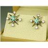 Image 2 : Fashionable 14 karat white gold ladies Retro  design custom made earrings set with two  matching blu