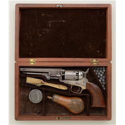 Cased Colt Model 1849 pocket percussion  pistol, .31 cal., 5” octagon barrel, blue and  case hardene