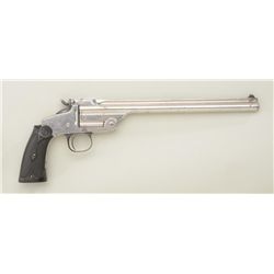 Smith & Wesson Second Model Single Shot  pistol, .22 cal., 10” barrel, nickel finish,  checkered bla