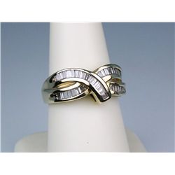 Stylish 14 karat yellow gold ladies designer  ring channel set with over 40 baguette cut  diamonds w