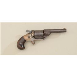 Moore teat fire spur trigger revolver, .32  cal., 3-1/4” barrel, engraved brass frame  with traces o