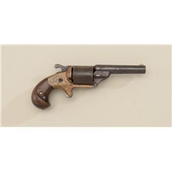 Moore teat fire spur trigger pocket revolver,  .32 cal., 3-1/4” barrel, engraved brass  frame, wood 