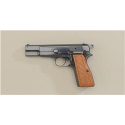 Belgian-made Browning Hi Power semi-auto  pistol, 9mm cal., 4-3/4” barrel, blue finish,  checkered w