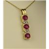 Image 2 : Elegant 14 karat yellow gold ladies necklace  set with three matching round red rubies  weighing app