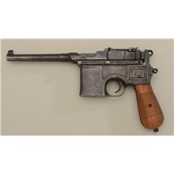 Mauser Broomhandle semi-auto pistol, late  postwar Model with Chinese characters on left  side of fr