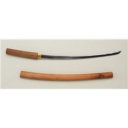 Japanese Wakasashi or medium size hand-made  sword signed Kuni-Gugu according to paper  included. Th