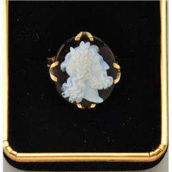 Antique cameo style gold ring, 14KT, cameo  carving is of a Roman or Greek god’s profile  in overall