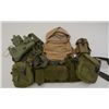 Image 1 : Lot of military web gear, canteens and gas  masks:  2 US chemical gas masks with  canisters; 4 moder