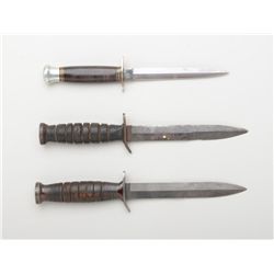 Great lot of three U.S. military fighting  knives including a USM3 by Camillus dated  1943, a USM3 b