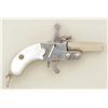 Image 1 : Miniature single shot derringer approx.  1-3/4” overall, nickel finish, pearl grips;  hammer pin nee