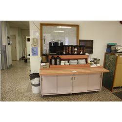 MOBILE CAFETERIA CONDIMENT COUNTER WITH CONTENTS