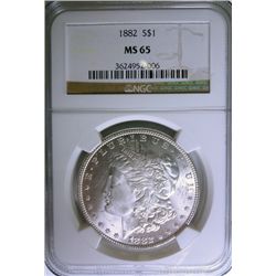 1882 MORGAN DOLLAR NGC MS65 GEM, WHITE