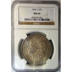 1882-S MORGAN DOLLAR NGC MS64 RAINBOW COLORS!