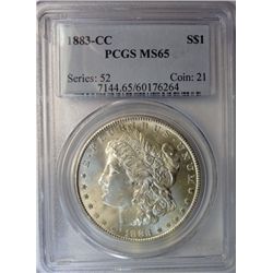 1883-CC MORGAN DOLLAR PCGS MS65, GEM