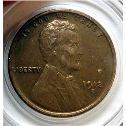 1913-S LINCOLN ONE CENT CH BU BROWN