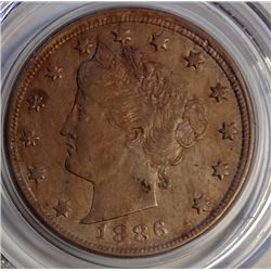 1886 LIBERTY NICKEL ORIGINAL AU, RARE