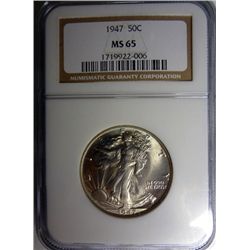 1947 WALKING LIBERTY HALF DOLLAR NGC MS65 GEM
