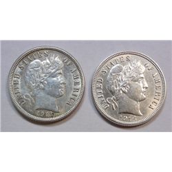 2 high grade Barber Dimes 1913 Choice BU60+ Frosty, 1914 BU60 Bright