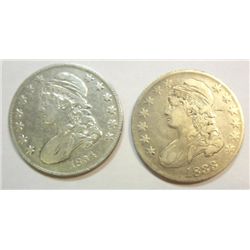 2 Bust Half Dollars, 1834 small date, 1833 both VF/XF