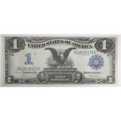 1899 $1 silver certificate   DATE BELOW   CU  VERY LITE STAIN RIGHT call it AU