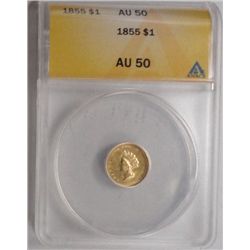 1855  T2  $1 gold  ANACS50